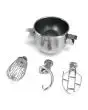 Device for reducing to 10 liters for model BE-30 - Allows for smaller productions - Consists of a bowl, dough hook, mixing paddle, and whisk