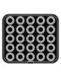 SPECIAL-SHAPED PLATES FOR COOKMATIC - MOD. 00 - IN ALUMINIUM - NON-STICK - Dimensions cm L 38 x D 33 - ADAPTABLE TO COOKMATIC SPECIAL - Top dimensions cm ø 5,5 - Bottom dimensions cm ø 3,5 - H cm 1,6 - RIBBED - No. 25 TARTLET MOULDS - WALL THICKNESS 3,5 m