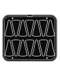 OVAL PLATE FOR COOKMATIC - MOD. 18 - IN ALUMINIUM - NON-STICK - Dimensions cm L 38 x D 33 - ADAPTABLE TO COOKMATIC SPECIAL - Top dimensions cm 11,5 x 6 - Bottom dimensions cm 11,1 x 5,6 - H cm 2,5 - SMOOTH - No. 14 TRIANGLE MOULDS - WALL THICKNESS 3,5 mm 