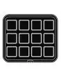 SQUARE PLATED FOR COOKMATIC - MOD. 34 - IN ALUMINIUM - NON-STICK - Dimensions cm L 38 x D 33 - ADAPTABLE TO COOKMATIC SPECIAL - Top dimensions cm 7 x 7 - Bottom dimensions cm 6,5 x 6,5 - H cm 2 - SMOOTH - No. 12 SQUARE MOULDS - WALL THICKNESS 4 mm - BOTTO