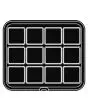 SQUARE PLATED FOR COOKMATIC - MOD. 35 - IN ALUMINIUM - NON-STICK - Dimensions cm L 38 x D 33 - ADAPTABLE TO COOKMATIC SPECIAL - Top dimensions cm 8 x 8 - Bottom dimensions cm 7,4 x 7,4 - H cm 2 - SMOOTH - No. 12 SQUARE MOULDS - WALL THICKNESS 4 mm - BOTTO