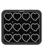 HEART-SHAPED PLATE FOR COOKMATIC - MOD. 59 - IN ALUMINIUM - NON-STICK - Dimensions cm L 38 x D 33 - ADAPTABLE TO COOKMATIC SPECIAL - DIM SUP. cm 7,6 x 7,1 - Bottom dimensions cm 7,3 x 6,8 - H cm 2 - SMOOTH - No. 12 HEART MOULDS - WALL THICKNESS 3,5 mm - B