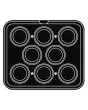 ROUND PLATE FOR COOKMATIC - MOD. F - IN ALUMINIUM - NON-STICK - Dimensions cm L 38 x D 33 - ADAPTABLE TO COOKMATIC SPECIAL - Top dimensions cm ø 9 - Bottom dimensions cm ø 6,2 - H cm 2,5 RIBBED - No. 8 LARGE-SIZED ROUND MOULDS - WALL THICKNESS 3,5 mm - BO
