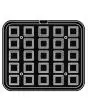 SQUARE PLATED FOR COOKMATIC - MOD. G - IN ALUMINIUM - NON-STICK - Dimensions cm L 38 x D 33 - ADAPTABLE TO COOKMATIC SPECIAL - Top dimensions cm 4,5 x 4,5 - Bottom dimensions cm 3 x 3 - H cm 1,9 - RIBBED - No. 25 SQUARE MOULDS - WALL THICKNESS 3 mm - BOTT
