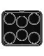 ROUND PLATE FOR COOKMATIC - MOD. T - IN ALUMINIUM - NON-STICK - Dimensions cm L 38 x D 33 - ADAPTABLE TO COOKMATIC SPECIAL - Top dimensions cm ø 10,9 - Bottom dimensions cm ø 9,5 - H cm 2,1 - SMOOTH - No. 6 CAKE MOULDS - WALL THICKNESS 3 mm - BOTTOM THICK