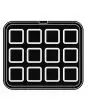 SQUARE PLATED FOR COOKMATIC - MOD. UM - IN ALUMINIUM - NON-STICK - Dimensions cm L 38 x D 33 - ADAPTABLE TO COOKMATIC SPECIAL - Top dimensions cm 6,9 x 6,9 - Bottom dimensions cm 6 x 6 - H cm 2 - SMOOTH - No. 12 SMALL-SIZED SQUARE MOULDS - WALL THICKNESS 