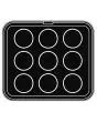 ROUND PLATE FOR COOKMATIC - MOD. W - IN ALUMINIUM - NON-STICK - Dimensions cm L 38 x D 33 - ADAPTABLE TO COOKMATIC SPECIAL - Top dimensions cm ø 8 - Bottom dimensions cm ø 7,6 - H cm 2 - SMOOTH - No. 9 ROUND MOULDS - WALL THICKNESS 3,5 mm - BOTTOM THICKNE