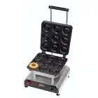 SINGLE WAFFLE MAKER - MOD. 2351872EU - TEFLON-COATED ALUMINIUM- SHAPE: N. 9 DONOUGHT WAFFLES Ø cm 8X2,6 - SUPPLY V 230/50Hz SINGLE PHASE - POWER W 2800 - DIMENSIONS Cm L 32 x D 34 x h 27,5 - EC STANDARDS