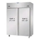 UPRIGHT FRIDGE - STAINLESS STEEL AISI 304 - VENTILATED COOLING - REFRIGERATED DUAL TEMP NT+LT - Mod. AF I4 MID PN - CAPACITY Lt 1380 - 2 DOORS - TEMPERATURE NT -2°/+10°C - TEMPERATURE LT -18°/-22°C - Dimensions cm L 142 x D 80 x H 203/210 - EC Standards