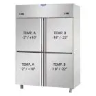 UPRIGHT FRIDGE - STAINLESS STEEL AISI 304 - VENTILATED COOLING - REFRIGERATED NT+LT - Mod. A4 I4 MID PN - CAPACITY Lt 1380 - 4 DOORS - TEMPERATURE NT -2°/+10°C - TEMPERATURE LT -18°/-22°C  Dimensions cm L 142 x D 80 x H 203/210 - EC Standards