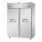 UPRIGHT FRIDGE - STAINLESS STEEL AISI 304 - VENTILATED COOLING - REFRIGERATED DUAL TEMP LT+LT - Mod. AF I4 MID NN - CAPACITY Lt 1380 - 2 DOORS - TEMPERATURE NT -18°/-22°C - Dimensions cm L 142 x D 80 x H 203/210 - EC Standards