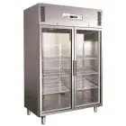 UPRIGHT FRIDGE - STAINLESS STEEL AISI 304 - VENTILATED COOLING - Mod. G-GN1410TNG - GASTRONORM 2/1 (cm 65x53) - DOUBLE GLASS DOOR - CAPACITY LT 1325 - TEMPERATURE RANGE -2°/+8°C - Dimensions cm L148 x D83 x h201 - CE APPROVED