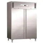 UPRIGHT FRIDGE - STAINLESS STEEL AISI 304 - STATIC COOLING - Mod. G-GN1200TN - GASTRONORM 2/1 (cm 65x53) - GROSS CAPACITY Lt 1104 - DOUBLE SOLID DOOR - TEMPERATURE RANGE +2°/+8°C - Dimensions cm L134 x D80 x h201 - CE APPROVED