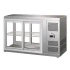 REFRIGERATED COUNTERTOP SNACK DISPLAY - STAINLESS STEEL AISI 430 - FLAT GLASS AND SLIDING DOORS ON BOTH SIDES - Mod. G-HAV91 - TEMPERATURE RANGE: +2/ +8°C - Capacity Lt. 110 - Supply single phase 230V/1/50Hz - Power W 180 - Dimensions cm. L91 x D51 x 55 H