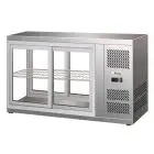 REFRIGERATED COUNTERTOP SNACK DISPLAY - STAINLESS STEEL AISI 430 - FLAT GLASS AND SLIDING DOORS ON BOTH SIDES - Mod. G-HAV111 - TEMPERATURE RANGE: +2/ +8°C - Capacity Lt. 150 - Supply single phase 230V/1/50Hz - Power W 180 - Dimensions cm. L111 x D51 x 55