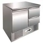 REFRIGERATED SALADETTE AND COUNTER - STAINLESS STEEL AISI 304 - Mod. G-S901-2D - STATIC COOLING - GASTRONORM 1/1 (cm 53x32,5) -  SINGLE SOLID DOOR + N. 2 DRAWERS - TEMPERATURE RANGE +2°/+8°C - Dimensions cm L90 x D70 x h85 - CE APPROVED