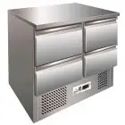REFRIGERATED SALADETTE AND COUNTER - STAINLESS STEEL AISI 304 - Mod. G-S901-4D - STATIC COOLING - N. 4 DRAWERS - TEMPERATURE RANGE +2°/+8°C - Dimensions cm. L90 x D70 x h85 - CE APPROVED