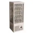 REFRIGERATED COUNTERTOP DRINKS DISPLAY - GLASS ON 4 SIDES - Mod. G-TCBD98 - TEMPERATURE RANGE +2º/+8ºC - Capacity Lt. 98 - Supply single phase 230V/1/50Hz - Power W 170 - Dimensions cm L42,8 x D38,6 x h115 - Weight Kg 38