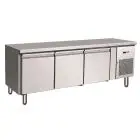 REFRIGERATED COUNTER - STAINLESS STEEL AISI 304 - VENTILATED COOLING - HEIGHT 65 cm - Mod. G-UGN3100TN - GASTRONORM 1/1 (cm 53x32,5) - TRIPLE SOLID DOOR - GROSS CAPACITY Lt 262 - TEMPERATURE RANGE -2°/+8°C - Dimensions cm L179,5 x D70 x h65 - CE APPROVED