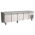 REFRIGERATED COUNTER - STAINLESS STEEL AISI 304 - VENTILATED COOLING - HEIGHT 65 cm - Mod. G-UGN4100TN - GASTRONORM 1/1 (cm 53x32,5) - N. 4 SOLID DOORS - GROSS CAPACITY Lt 350 - TEMPERATURE RANGE -2°/+8°C - Dimensions cm L223 x D70 x h65 - CE APPROVED