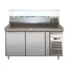 REFRIGERATED PIZZA COUNTER - STAINLESS STEEL AISI 304 - WITH PREP UNIT DISPLAY - COUNTER SUITABLE FOR PIZZA CONTAINERS cm 60x40 - VENTILATED COOLING - Mod. G-PZ2600TN38 - DOUBLE SOLID DOOR - TEMPERATURE RANGE +2°/+8°C - Dimensions cm L151 x D80 x h144,5 -