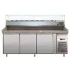 REFRIGERATED PIZZA COUNTER - STAINLESS STEEL AISI 304 - WITH PREP UNIT DISPLAY - COUNTER SUITABLE FOR PIZZA CONTAINERS cm 60x40 - VENTILATED COOLING - Mod. PZ3600TN33 - TRIPLE SOLID DOOR - TEMPERATURE RANGE +2°/+8°C - Dimensions cm L202 x D80 x h144,5 - C