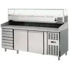 REFRIGERATED PIZZA COUNTER - STAINLESS STEEL - WITH PREP UNIT DISPLAY GN 1/3 - FOR PIZZA DOUGH CONTAINERS cm 60 x 40 x 7 H - VENTILATED COOLING - Mod. AK2612TN38 - N. 2 REFRIGERATED DOORS + 1 AMBIENT DRAWER UNIT WITH N. 7 DRAWERS - TEMPERATURE -2°/+8°C - 