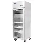 UPRIGHT FRIDGE - STAINLESS STEEL - SNACK MODEL - Mod. YCF9407GR - VENTILATED COOLING - CAPACITY LT 410 - N. 1 GLASS DOOR - TEMPERATURE -17°/-20°C - Dim. cm L 60 x D 73 x h 195,5 - CE APPROVED
