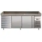 REFRIGERATED PIZZA COUNTER - STAINLESS STEEL AISI 304 - FOR PIZZA CONTAINERS cm 60x40 - VENTILATED COOLING - Mod. G-PZ2610TN - DOUBLE SOLID DOOR + 1 AMBIENT DRAWER SET WITH 7 DRAWERS - Temperature range +2°/+8°C - Dimensions cm 202,5X80X100 - CE APPROVED
