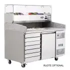 REFRIGERATED PIZZA COUNTER - STAINLESS STEEL - Mod. EPF3490GR/38 - ENERGY CLASS A - WITH PREP UNIT DISPLAY GN 1/3 - SUITABLE FOR PIZZA CONTAINERS cm 60x40 - VENTILATED COOLING - N. 1 DOOR - N. 7 AMBIENT DRAWERS cm 60x40 - TEMPERATURE -2°/+8°C - Dim. cm. L