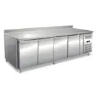 REFRIGERATED TABLE WITH UPSTAND - AISI 304 STAINLESS STEEL - VENTILATED COOLING - Mod. ECZ4200BT - GASTRONORM 1/1 (cm 53 x 32,5) - N. 4 DOORS - CAPACITY Lt 616 - TEMPERATURE -10°/-20°C - Dim. cm. L 223 x D 70 x h 96 - CE approved