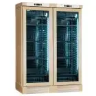 WINE DISPLAY COOLER - Mod ENY 820 N NATURAL - STATIC - TEMPERATURE °C +4/+18 - N. 2 GLASS DOORS - STRUCTURE IN NATURAL ASH WOOD - GROSS CAPACITY Lt. 764 - NET CAPACITY Lt. 604 - POWER W 244 - POWER SUPPLY 220/50Hz SINGLE PHASE - DIMENSIONS cm L 131,5 x D 