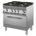 GAS COOKER - Mod 7DGMH4GH12 - N 4 burners - GN 2/1 gas static oven - Pilot light - Dimensions cm L 80 x D 70 x H 85/90