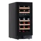 WINE DISPLAY COOLER - Mod EY37I2VD NL - Ventilated - Temperature +2°/+12°C / +12°/+20°C - 1 glass door - Structure in black painted sheet metal - Gross capacity 86 lt - Power 80 W - Power supply 220/50Hz single-phase - Dimensions cm L 38 x D 57,3 x H 82