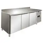REFRIGERATED TABLE WITH UPSTAND - AISI 304 STAINLESS STEEL - VENTILATED COOLING - Mod CXF3200BT - GASTRONORM 1/1 (cm 53 x 32,5) - N 3 DOORS - CAPACITY Lt 358 - TEMPERATURE -18°/-22°C - Dim cm L 179,5 x D 70 x h 96