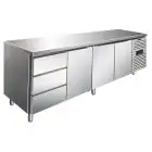 REFRIGERATED TABLE - AISI 304 STAINLESS STEEL - VENTILATED - Mod CXF4130TN - GASTRONORM 1/1 (53 x 32,5 cm) - 3 REFRIGERATED DOORS - 3 REFRIGERATED DRAWERS - CAPACITY 476 lt - TEMPERATURE -2°/+8°C - Dimensions cm L 223 x D 70 x H 86 - CE Standard