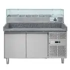 REFRIGERATED PIZZA COUNTER - STAINLESS STEEL - WITH PREP UNIT DISPLAY - COUNTER SUITABLE FOR PIZZA CONTAINERS cm 60x40 - VENTILATED COOLING - Mod DB2600TN38 - DOUBLE SOLID DOOR - Temperature range -2°/+8°C - Dimensions cm L151 x D80 x h143,5