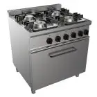 GAS COOKER, FREE-STANDING, 4-BURNERS - MOD. G7NURG4FG2M2G - With pilot light - Electric oven, static GN 2/1 cm L 68,5 x D 53 x 35 H - Gas power kW 24 - Dimensions: cm L 80 x D 70 x H 85 - CE approved