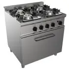 GAS COOKER, FREE-STANDING, 4-BURNERS - MOD. G7NURG4FO2M2G - With pilot light - Gas oven, static GN 2/1 cm L 68,5 x D 53 x 35 H - Total power kW 31,9 - Dimensions: cm L 80 x D 70 x H 85 - CE approved