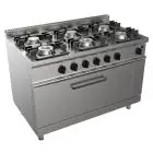 GAS COOKER, FREE-STANDING, 6-BURNERS - MOD. G7NURG6FG3M3G - With pilot light - Maxi gas oven, static cm L 93 x D 53 x 35 H - Total gas power kW 48 - Dimensions: cm L 120 x D 70 x H 85 - CE approved