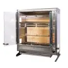 ELECTRIC VERTICAL ROTISSERIE - MOD. ELBA12/PE 4 ASTE - CAPACITY N 12 CHICKENS - N 4 stainless steel tubular rod mm 12 x 12 mm Lenght cm 54,3 - Armoured heating element - Connection 400 V THREE-PHASE - Power 5,6 Kw - Dimensions cm L 70 x D 39,1 x 81,8 h - 
