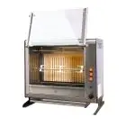 VERTICAL GAS ROTISSERIE - MOD. ELBA9/PG - CAPACITY N 9 CHICKENS - N 3 stainless steel tubular rod mm 12 x 12 mm Lenght cm 54,3 - Burner with safety valve, piezo - Connection 230 V SINGLE-PHASE - Power 92 W - Heating capacity 8 Kw - Dimensions cm L 70 x D 