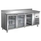REFRIGERATED COUNTER WITH UPSTAND - STAINLESS STEEL AISI 304 - VENTILATED COOLING - Mod. G-GN3200TNG - GASTRONORM 1/1 (cm 53x32,5) - TRIPLE GLASS DOOR - GROSS CAPACITY Lt 417 - TEMPERATURE RANGE +2°/+8°C - Dimensions cm L179,5 x D70 x h96 - CE APPROVED