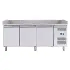 REFRIGERATED PIZZA COUNTER - STAINLESS STEEL AISI 201 - FOR PIZZA CONTAINERS cm 60x40 - VENTILATED COOLING - Mod. G-PZ3600TN FC - TRIPLE SOLID DOOR - Temperature range -2°/+8°C - Dimensions cm 202X80X100 - CE APPROVED