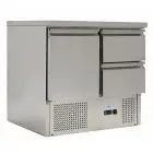 REFRIGERATED SALADETTE AND COUNTER - STAINLESS STEEL AISI 201 - Mod. G-S901-2D-FC - STATIC COOLING - GASTRONORM 1/1 (cm 53x32,5) -  SINGLE SOLID DOOR + N. 2 DRAWERS - TEMPERATURE RANGE +2°/+10°C - Dimensions cm L90 x D70 x h85 - CE APPROVED
