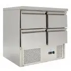 REFRIGERATED SALADETTE AND COUNTER - STAINLESS STEEL AISI 304 - Mod. G-S901-4D-FC - STATIC COOLING - N. 4 DRAWERS - TEMPERATURE RANGE +2°/+10°C - Dimensions cm. L90 x D70 x h85 - CE APPROVED