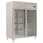 Upright freezer - Stainless steel AISI 201 - Mod M-GN1410BTG-FC - Gastronorm 2/1 (65 x 53 cm) - Ventilated - 2 glass doors - Capacity 1300 liters - Temperature -18°/-22°C - Dimensions cm L 148 x D 83 x 201 H