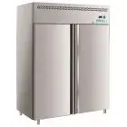 Upright fridge - Stainless steel AISI 201 - Mod M-GN1410TN-FC - Gastronorm 2/1 (65 x 53 cm) - Ventilated - 2 glass doors - Capacity 1300 liters - Temperature 0°/+8°C - Dimensions cm L 148 x D 83 x 201 H