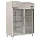Upright fridge - Stainless steel AISI 201 - Mod M-GN1410TNG-FC - Gastronorm 2/1 (65 x 53 cm) - Ventilated - 2 glass doors - Capacity 1300 liters - Temperature 0°/+8°C - Dimensions cm L 148 x D 83 x 201 H