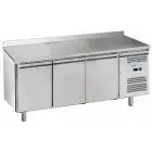 Refrigerated counter with upstand - Stainless steel AISI 201 - Mod M-GN3200BT-FC - Gastronorm 1/1 (cm 53 x 32,5) - Ventilated - 3 doors - Gross capacity 417 liters - Temperature -18°/-22°C - Dimensions cm L 179,5 x D 70 x H 95
